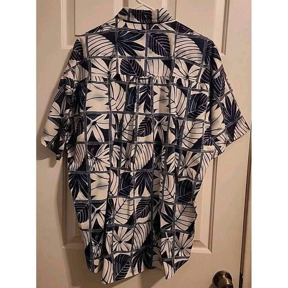Chaps Ralph Lauren Mens XL Button Up Hawaiian Shirt Blue White Short Sleeve - Picture 2 of 7